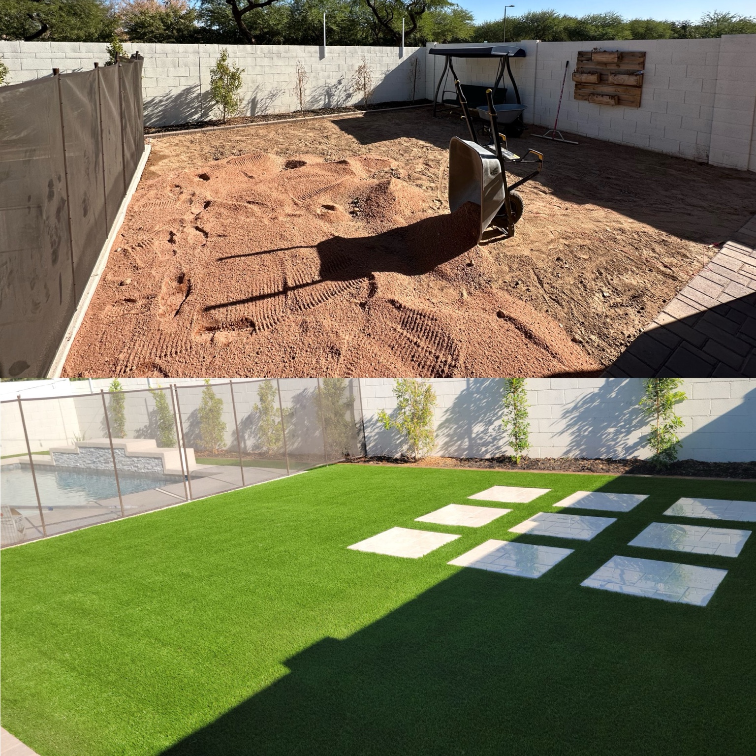Before and after turf installation